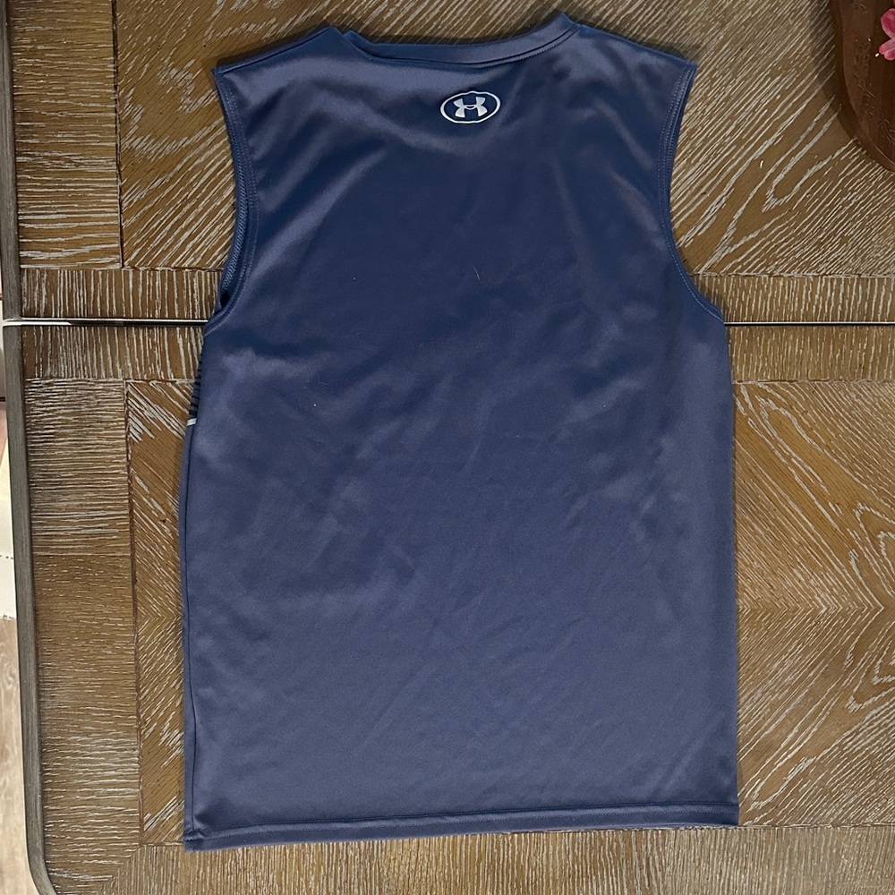 Under Armour Navy Boys' Sleeveless Athletic Tank with Large Logo - Picture 2 of 3